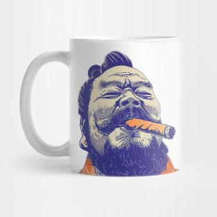 Puff Sumo: Smoking a Fat Robusto Cigar on a light (Knocked Out) background Mug